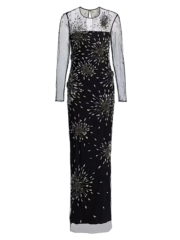 Atelier Prabal Gurung - Tonya Embeliished Mesh-Sleeve Gown