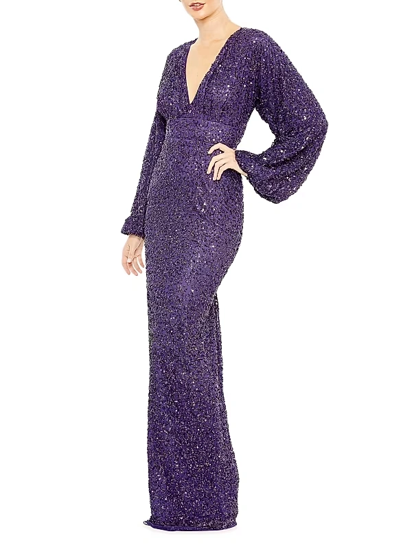Mac Duggal - Embellished V-Neck Long-Sleeve Gown