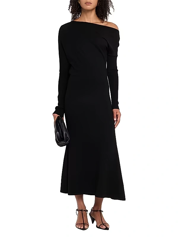 A.L.C. - Liv Draped Wool-Blend One-Shoulder Midi-Dress